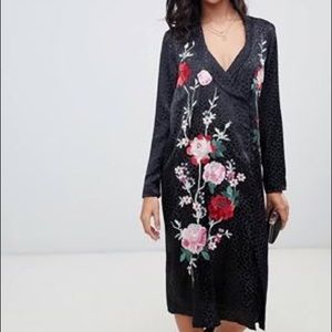 ASOS Design Embroidered Lacquard Midi Dress